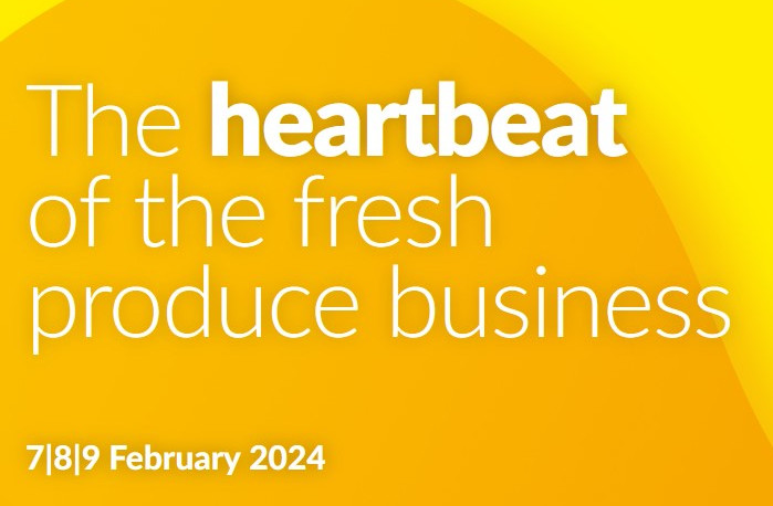 Fruit Logistica orange background white text event info